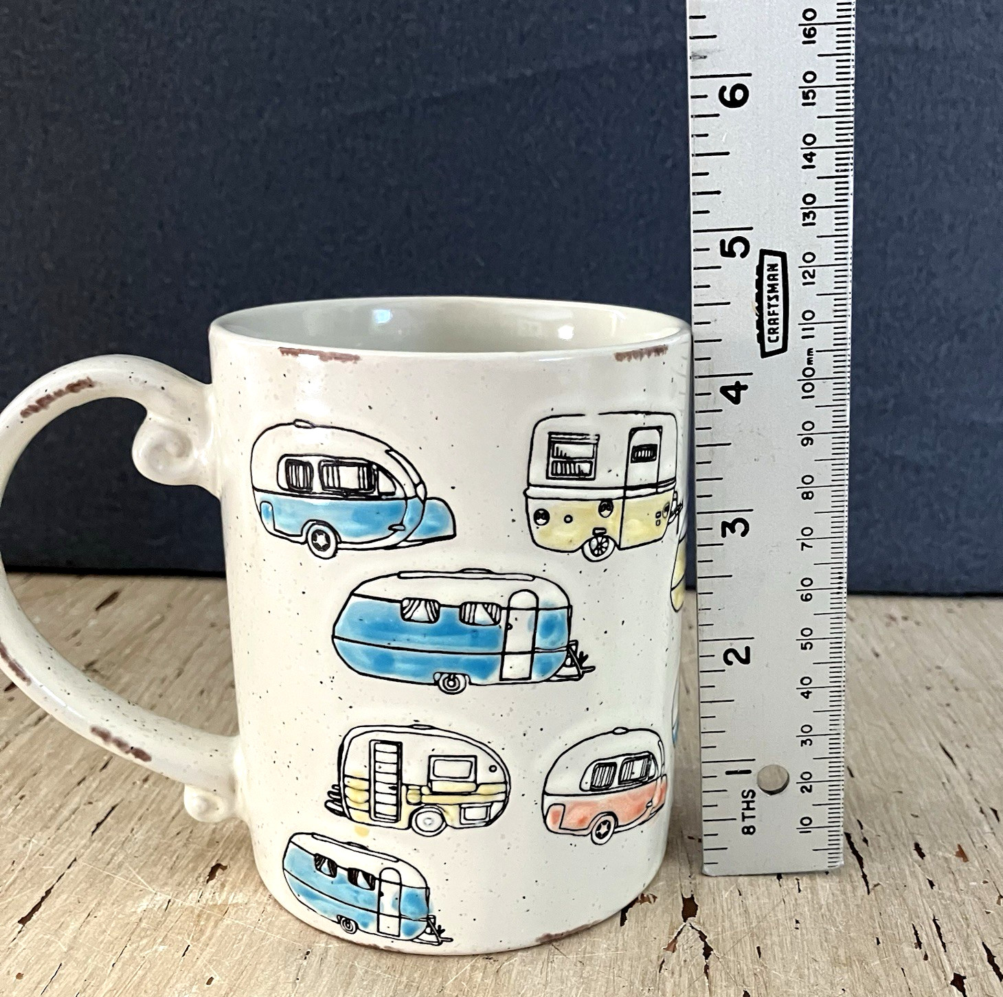 Spectrum Designz “Happy Trails” Retro Embossed Campers Stoneware Coffee Mug Cup
