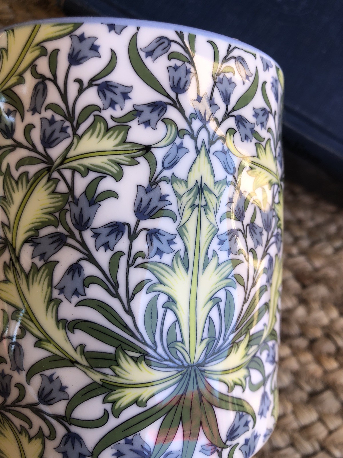 Bella 10 Strawberry Street Ceramic Mug- 14oz. Colorful Blue Green Flowers – New