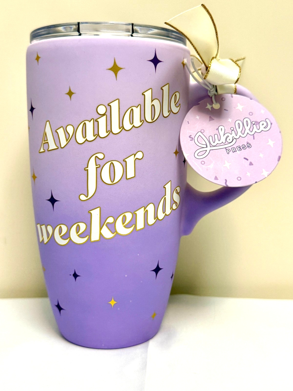 “Available For Weekends” Jubillie 18oz Ceramic Ombre Soft Touch Travel Mug #404