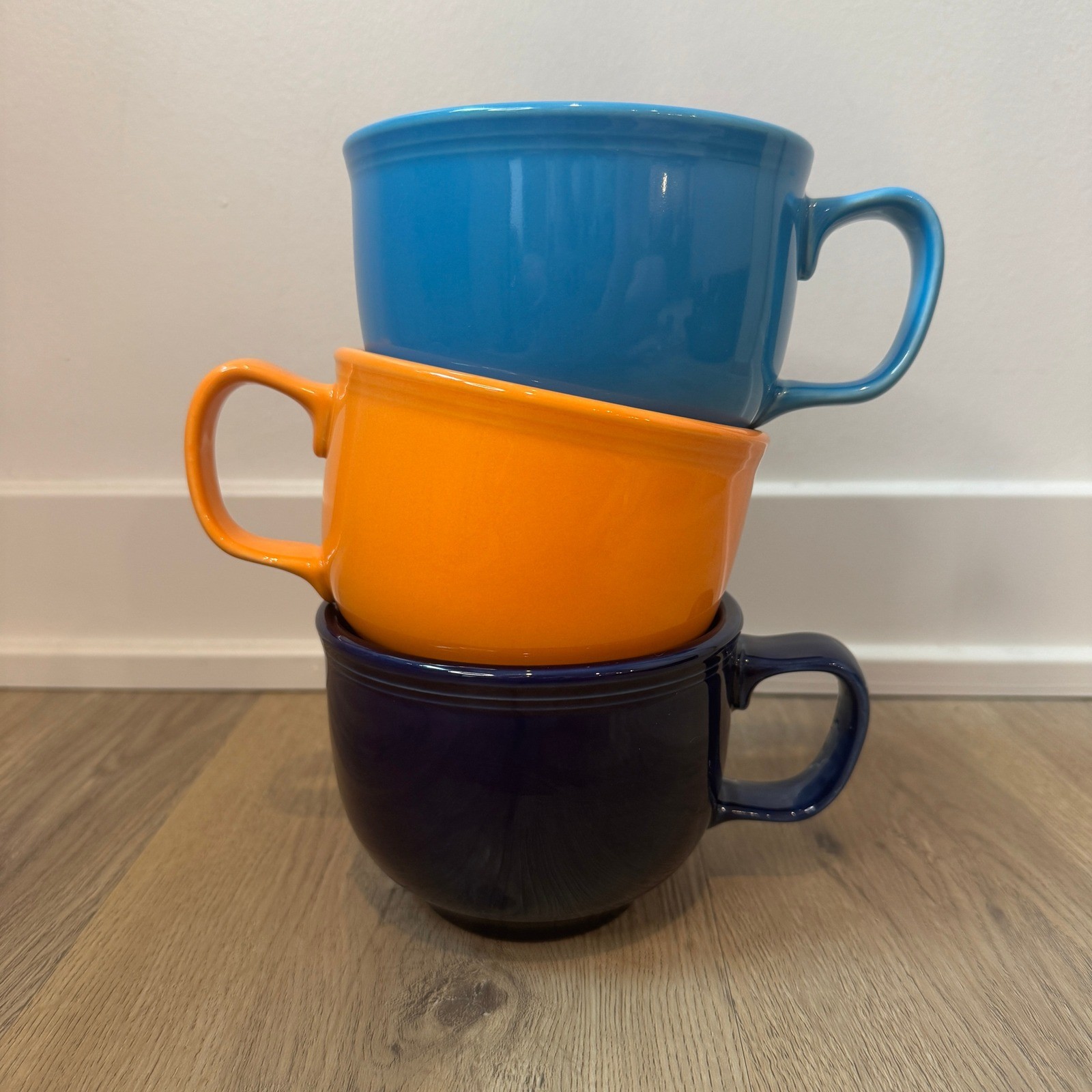 Fiestaware Jumbo Chili Mugs Set of 3 Cobalt Poppy Peacock Blue 18oz Cups USA