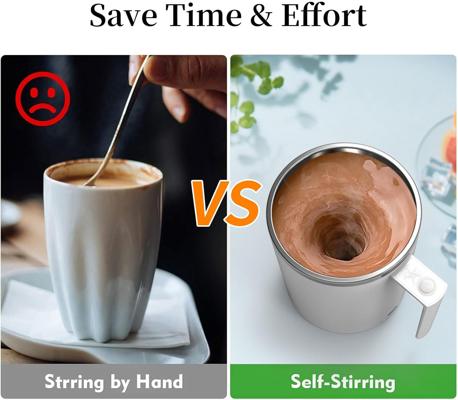 Self Stirring Mug, 12.2 Oz Self Stirring Coffee Mug with Magnetic Stirrer & Anti