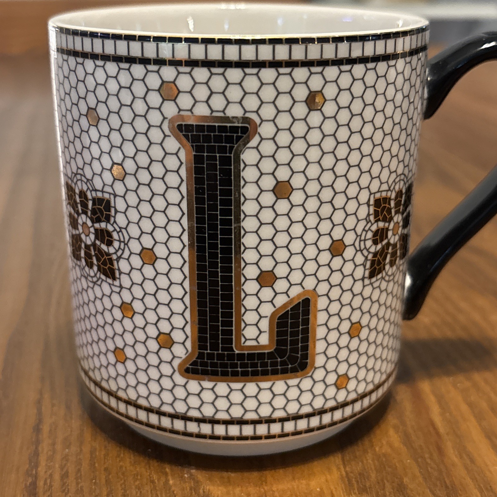 Anthropologie Bistro Tile Margot Mug featuring the letter “L”
