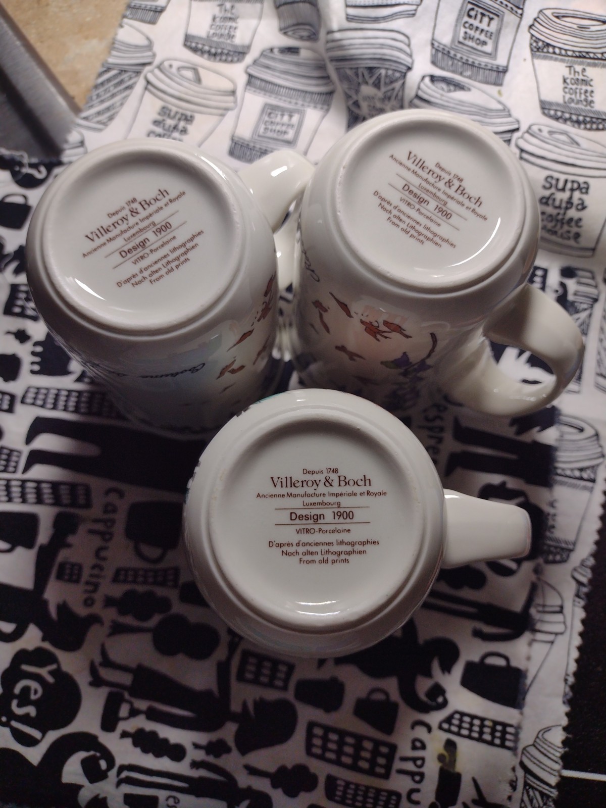 Villeroy & Boch Set Of 3 Mugs Cups Design 1900 Vintage Porcelain Women