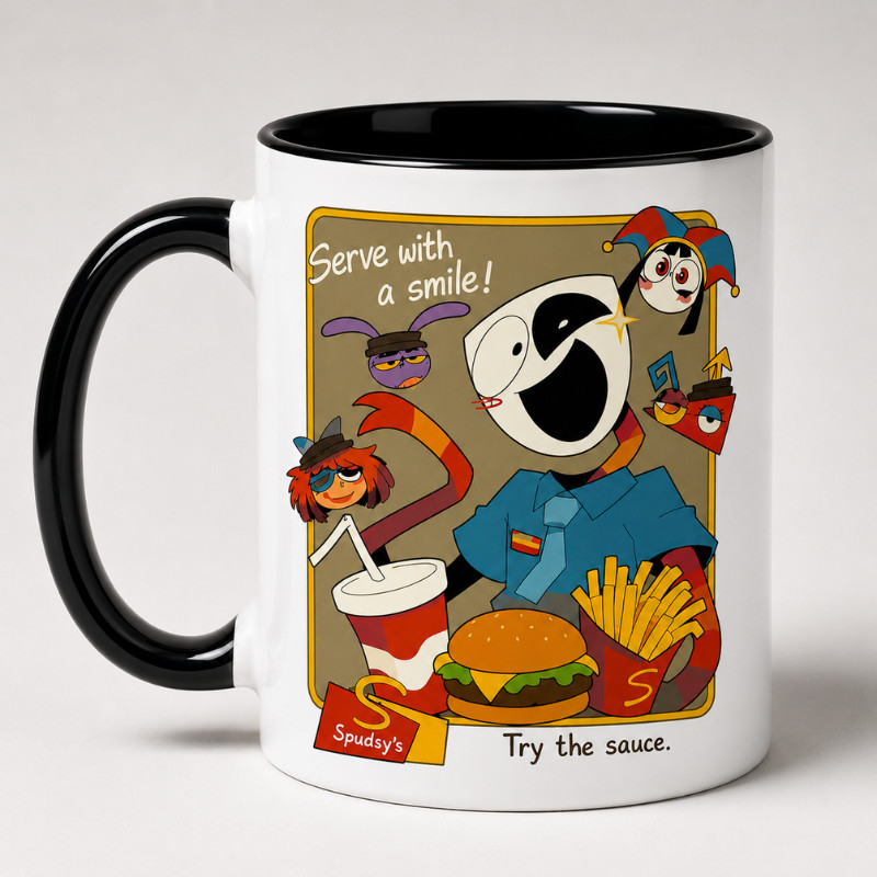 Digital Circus Fast Food Accent Mug 11oz Retro Cartoon Coffee Cup Gift