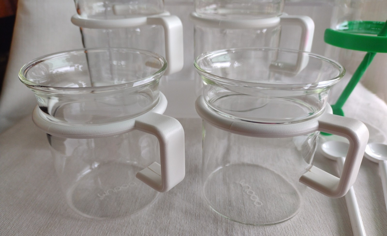 Lot of Vintage Bodum Black, Green, White Coffee / Tea Cups Mugs w/ 6 Spoons