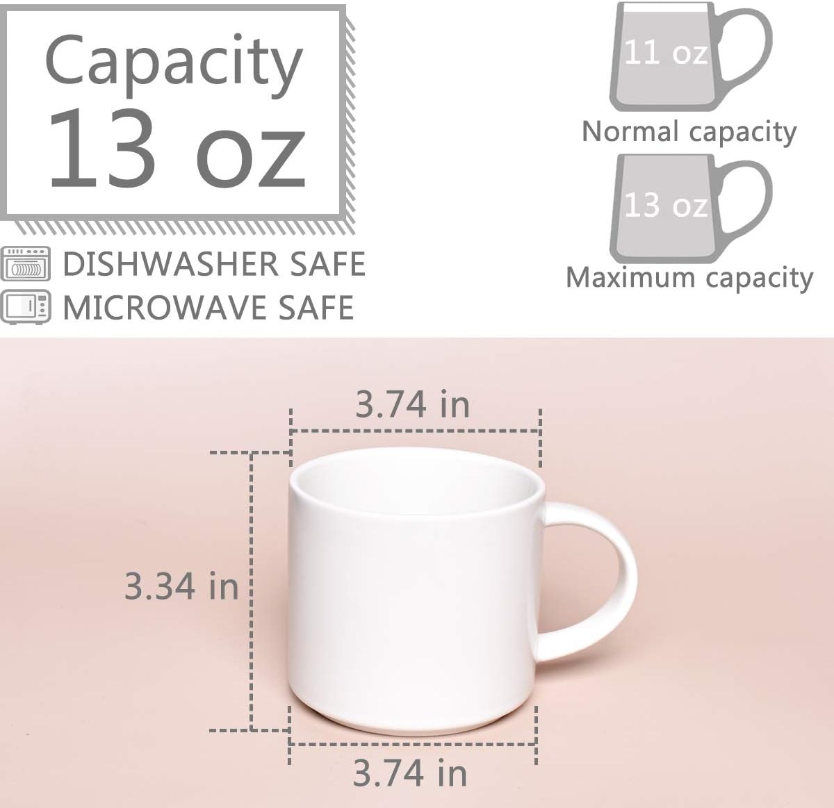 Matte Ceramic Coffee Mug for Office and Home, 13 oz, Suitable for Dishwasher and