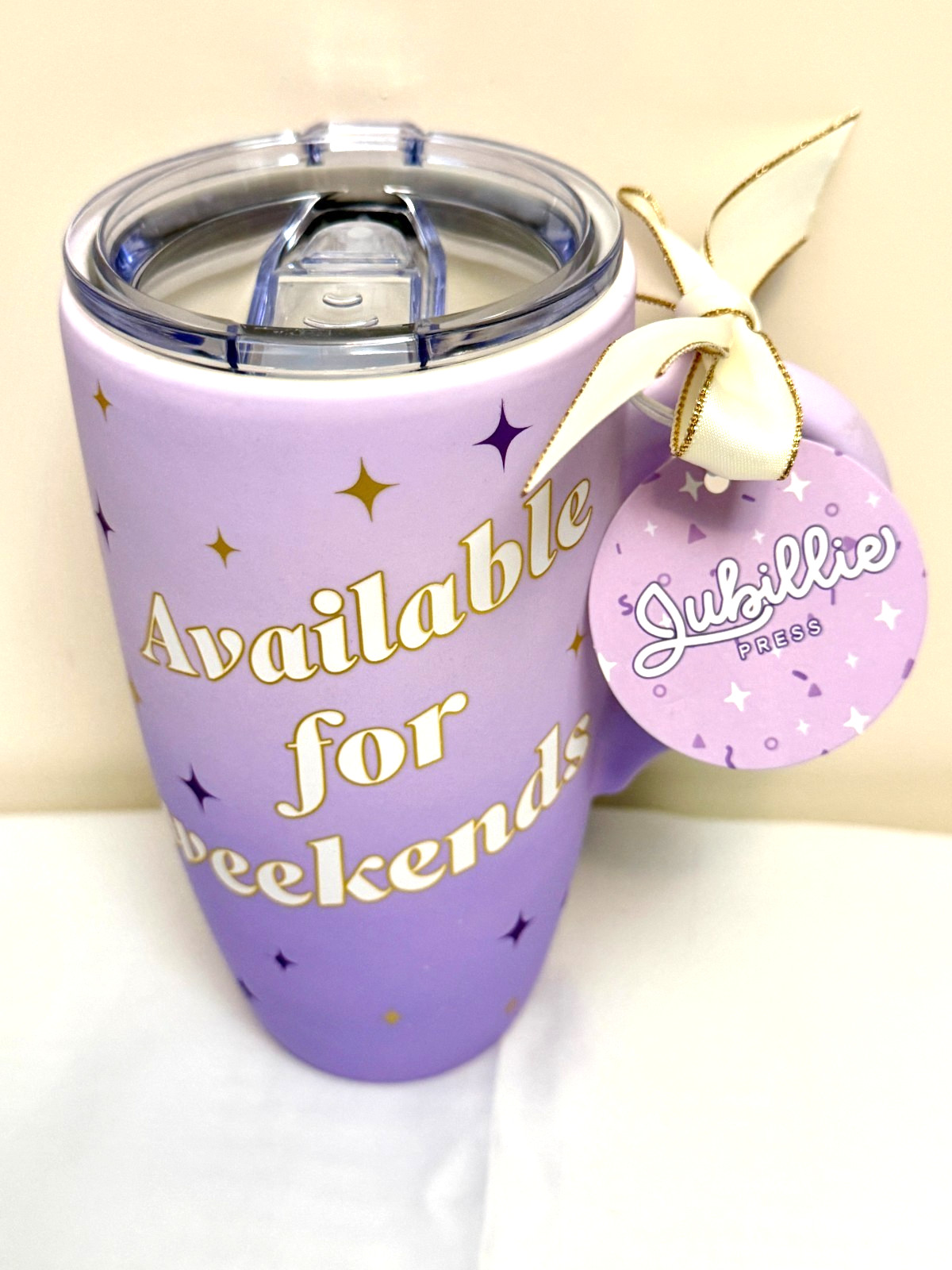 “Available For Weekends” Jubillie 18oz Ceramic Ombre Soft Touch Travel Mug #404