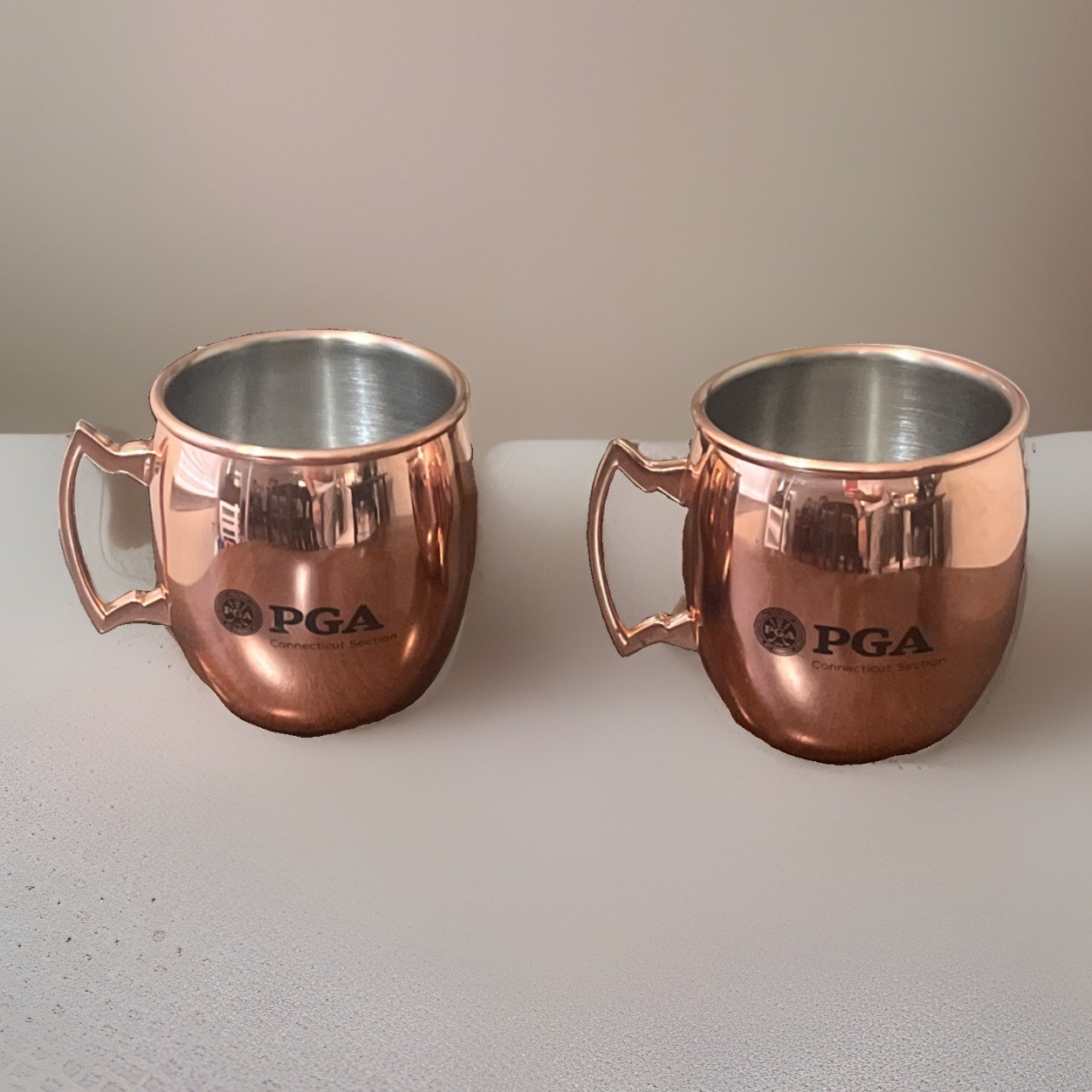 PGA Connecticut Stainless Steel Mugs W/Polished Copper Coating. New Moscow Mule