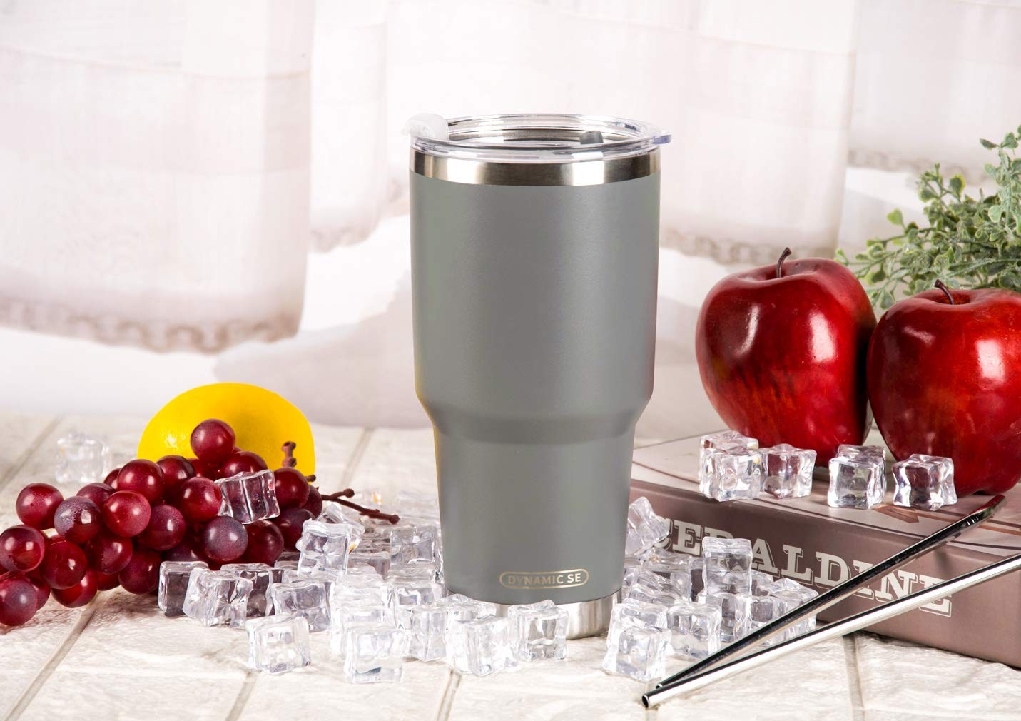30oz Grey Tumbler Stainless Steel Insulated Travel Mug with Straw Lid Cleanin…