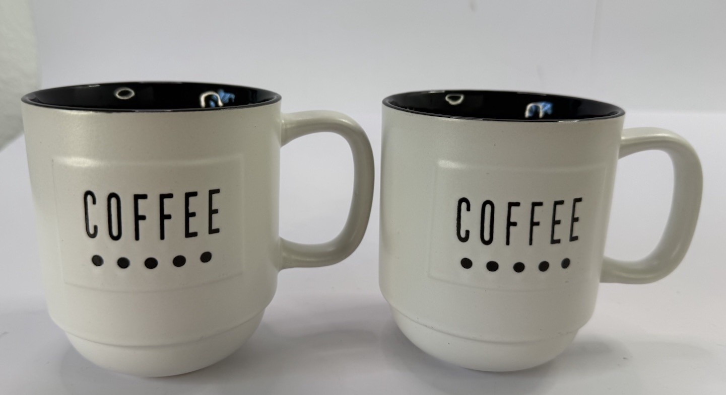 Sheffield Home Coffee Mugs Set of 2 White Black Stacking Stoneware 14oz Cups