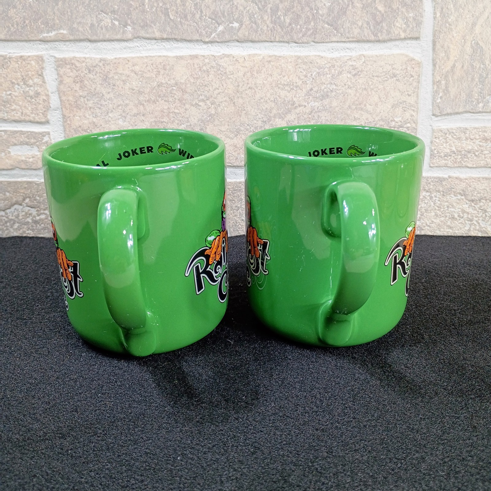 Rainforest Cafe Cha! Cha! Frog Mugs Set of 2 Green Ceramic Collectible 1999