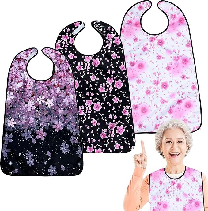 Beautiful Pink 3-Pack Adult Bibs – Waterproof & Easy-Clean Clothing Protectors