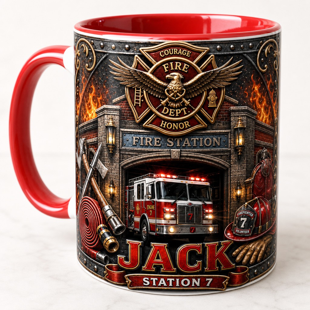 Personalized Firefighter Mug Custom Name Ceramic Coffee Cup Hero Gift