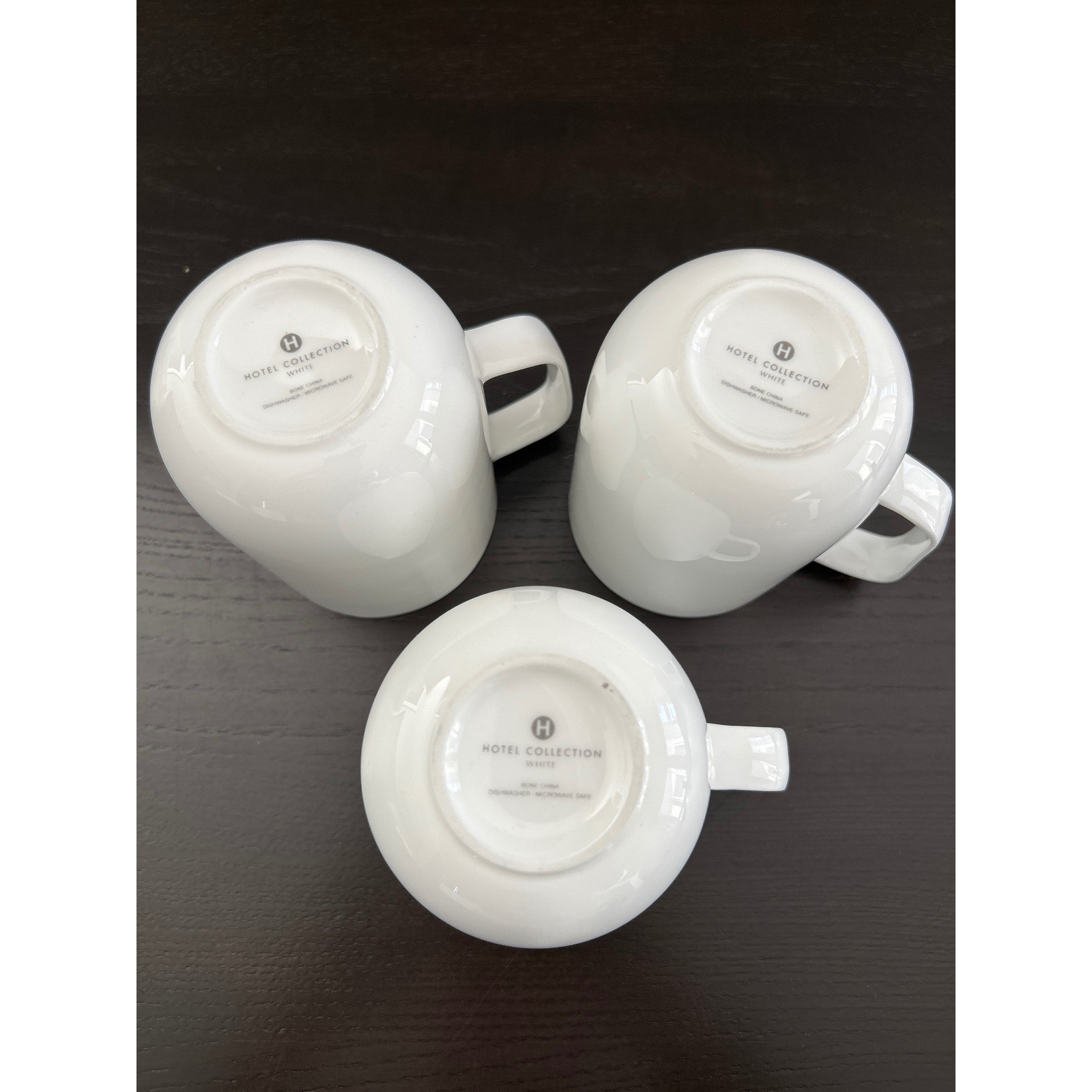 Hotel Collection White Bone China Mugs Set of 3 Minimalist Coffee Cups