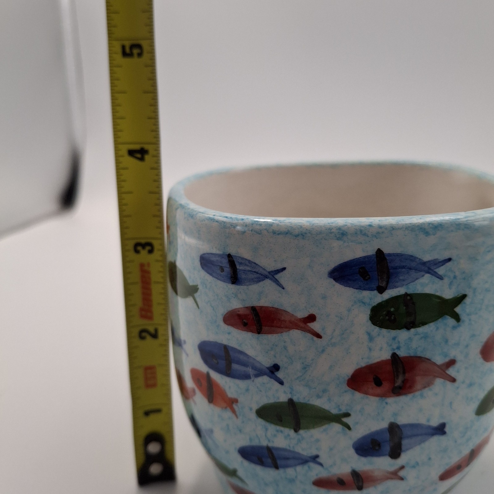 Signed Kühn Ceramic Mug School of Fish Handpainted Mid Century Modern Style