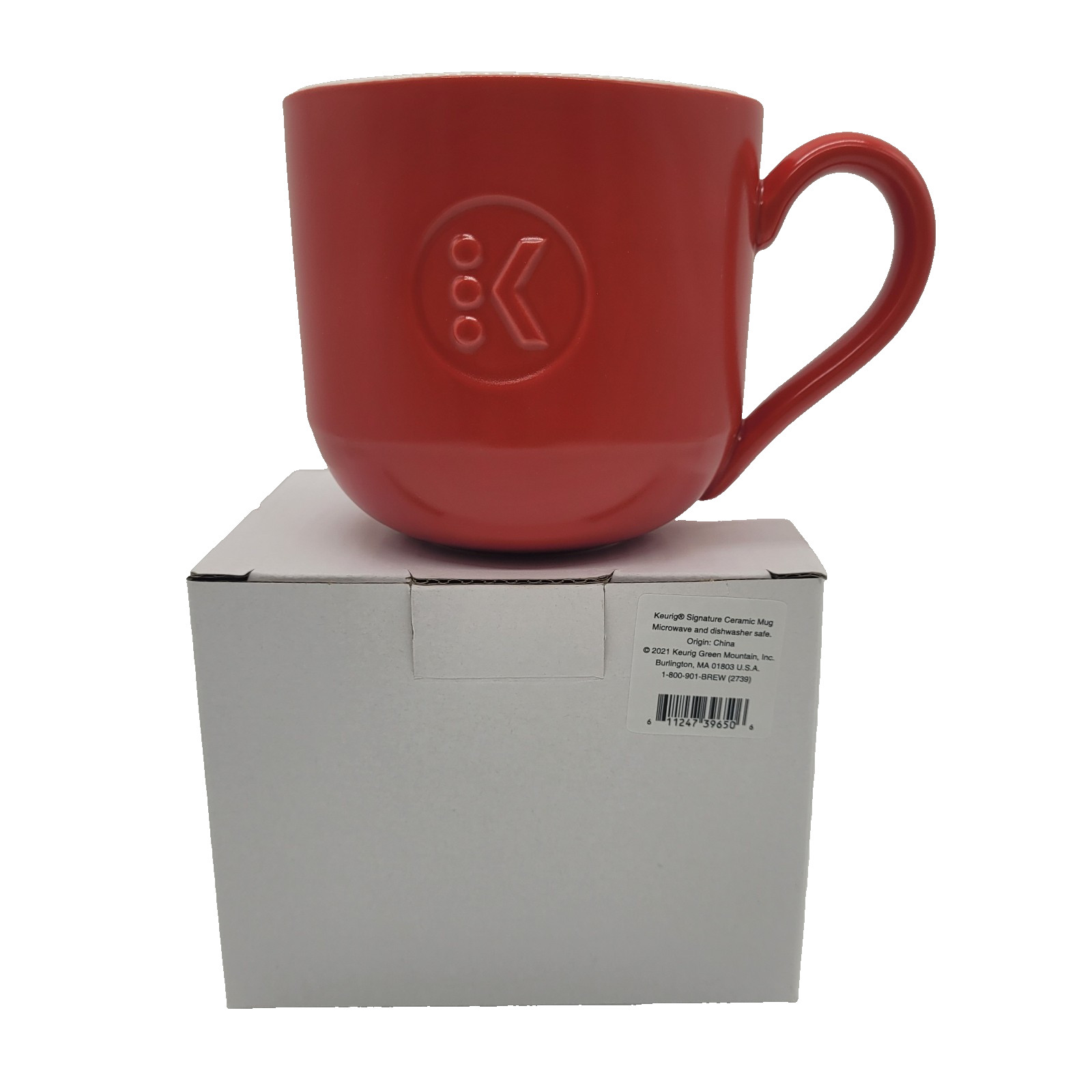 KEURIG Coffee Mug – 14 Oz Embossed Signature Logo Red White Sturdy!