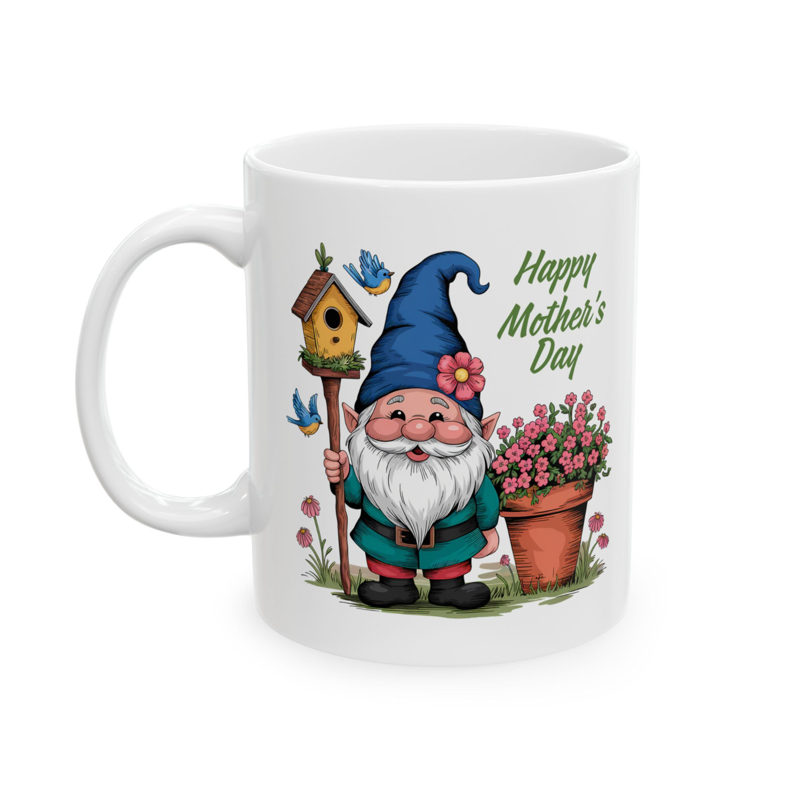 Happy Mothers Day Gnome Mug Garden Birdhouse Floral Mom Gift Coffee Cup