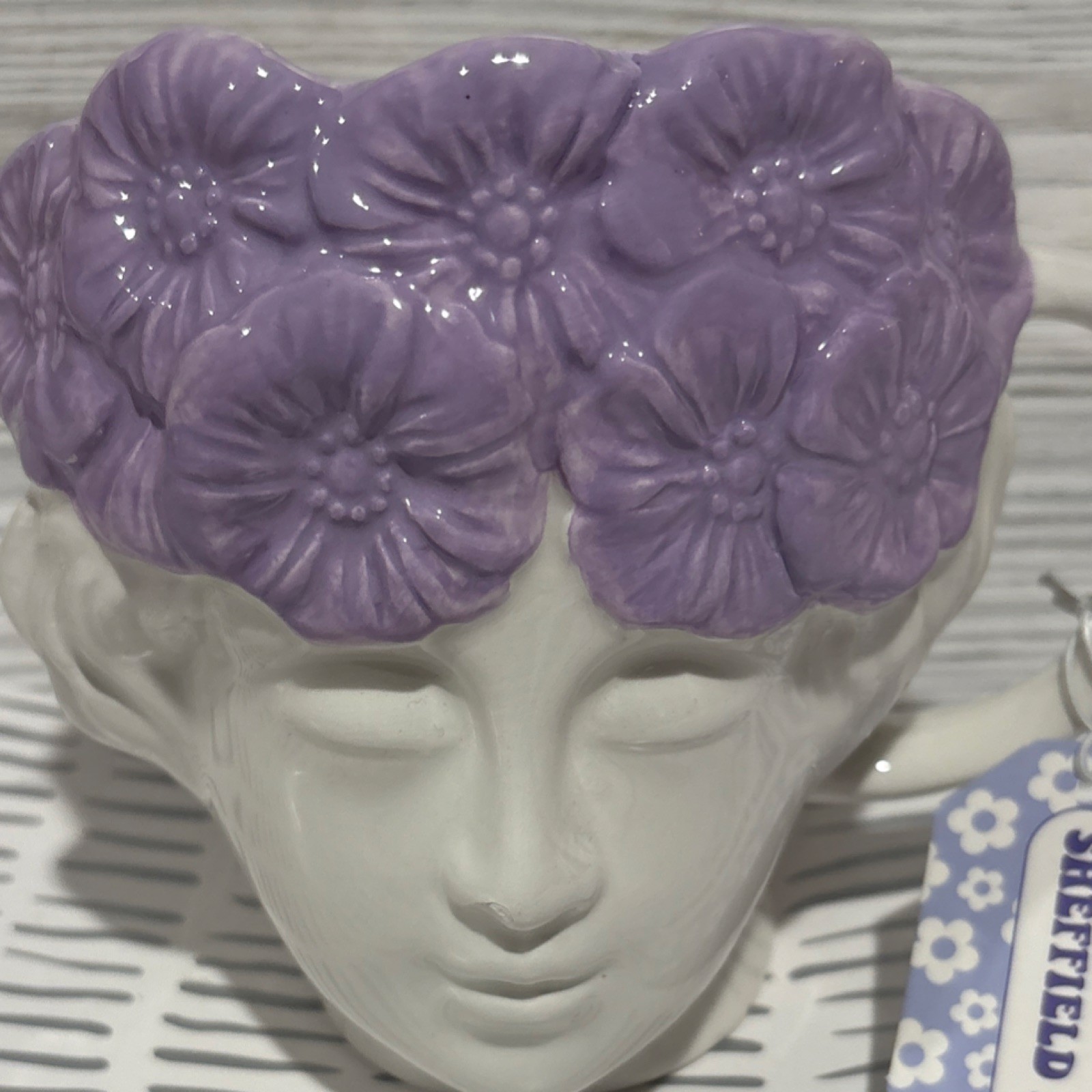 Sheffield Home Purple White Figural Ceramic Floral Novelty Coffee Mug Decorated