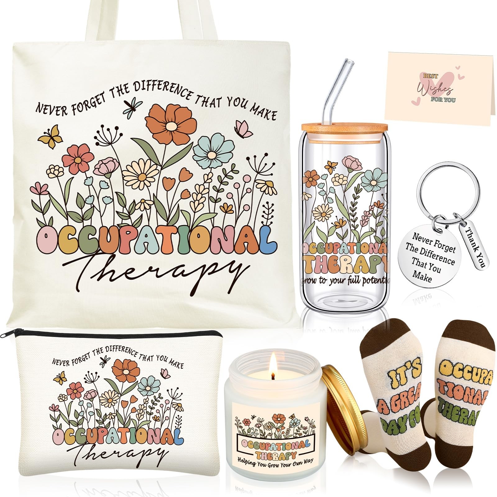 6 Pcs Occupational Therapy Gifts Set, 17oz Glass Cup & Tote Bag for Women