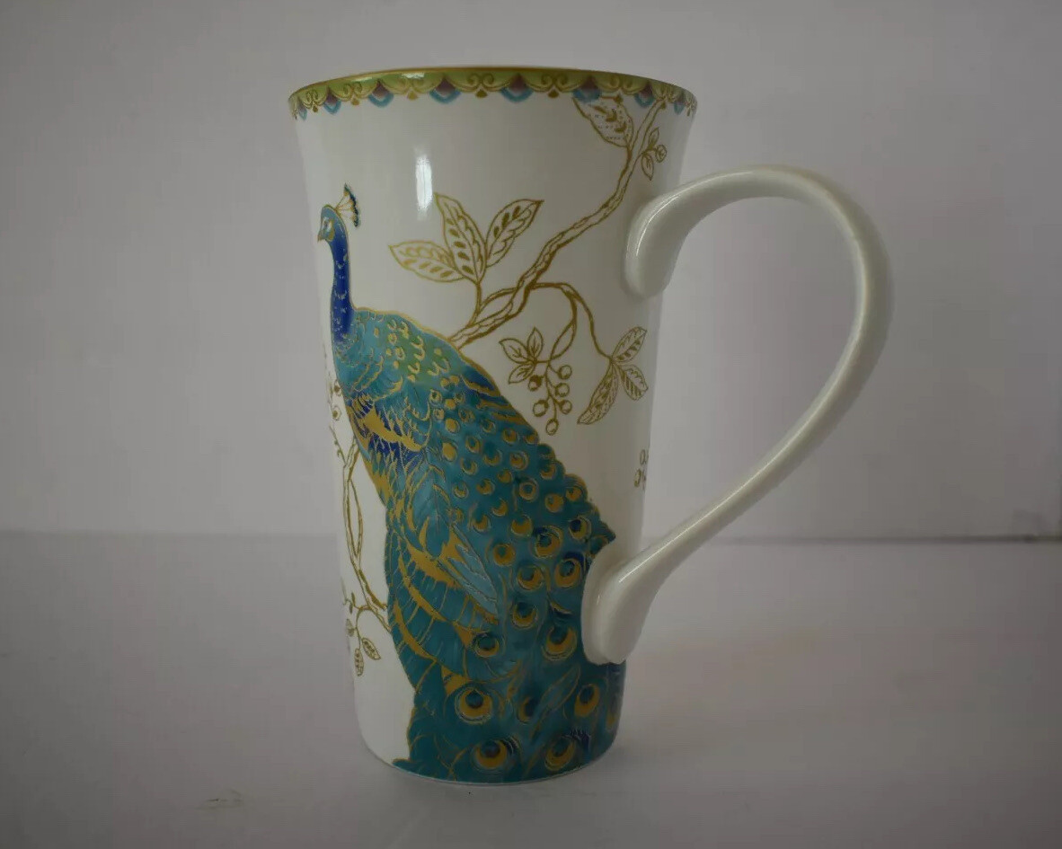 Latte Mug Peacock Garden Fine China 222 Fifth 6.5” Aqua/Turquoise 16oz