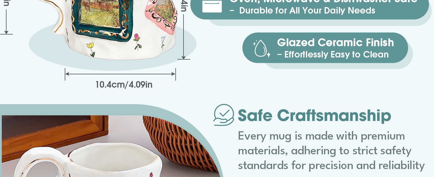 Large Ceramic Coffee Mug, Pretty Flower Cup with Big Handle, Funny Cute Tea
