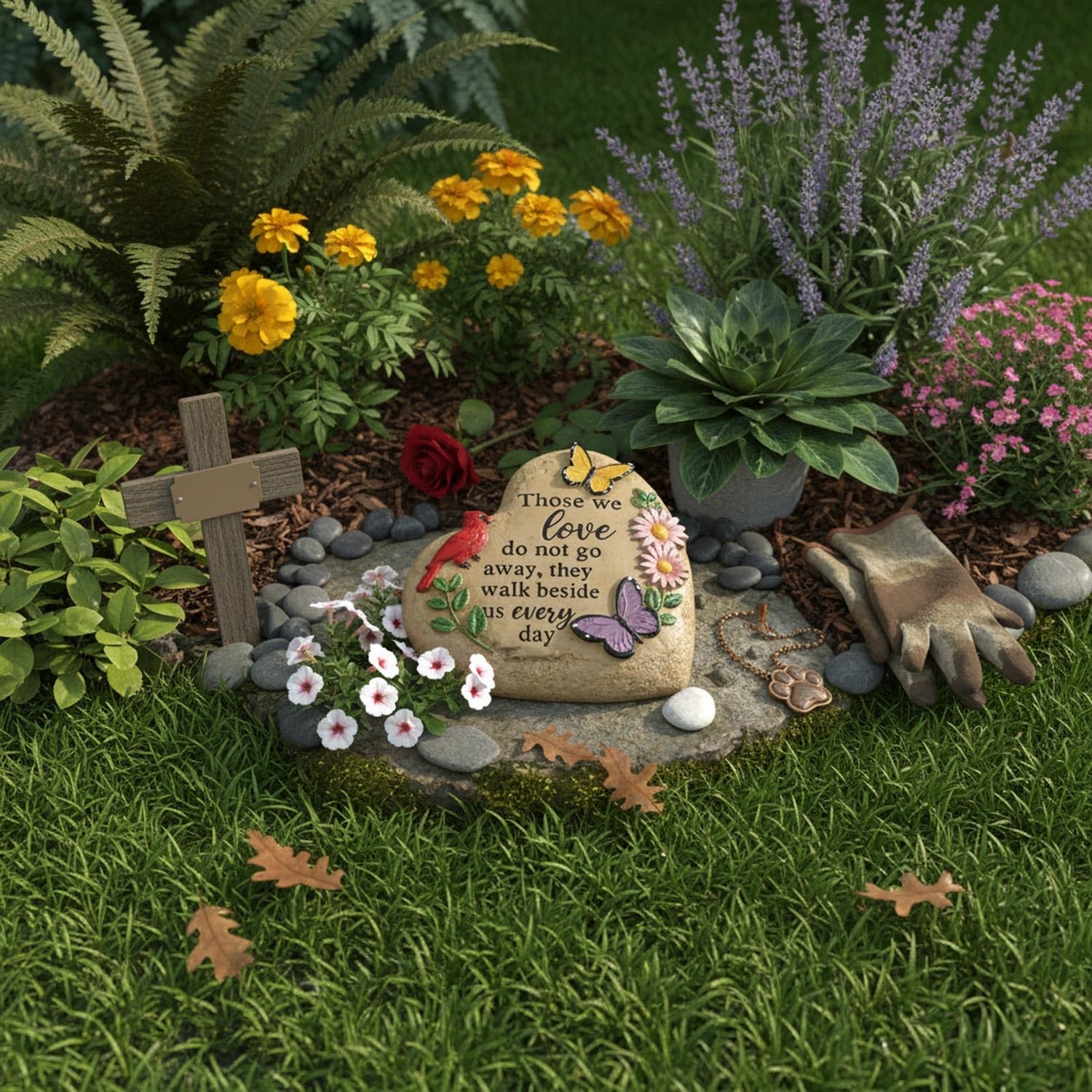 Memorial Garden Stone Cardinal Sympathy Gifts with Butterfly Flowers, in Memo…