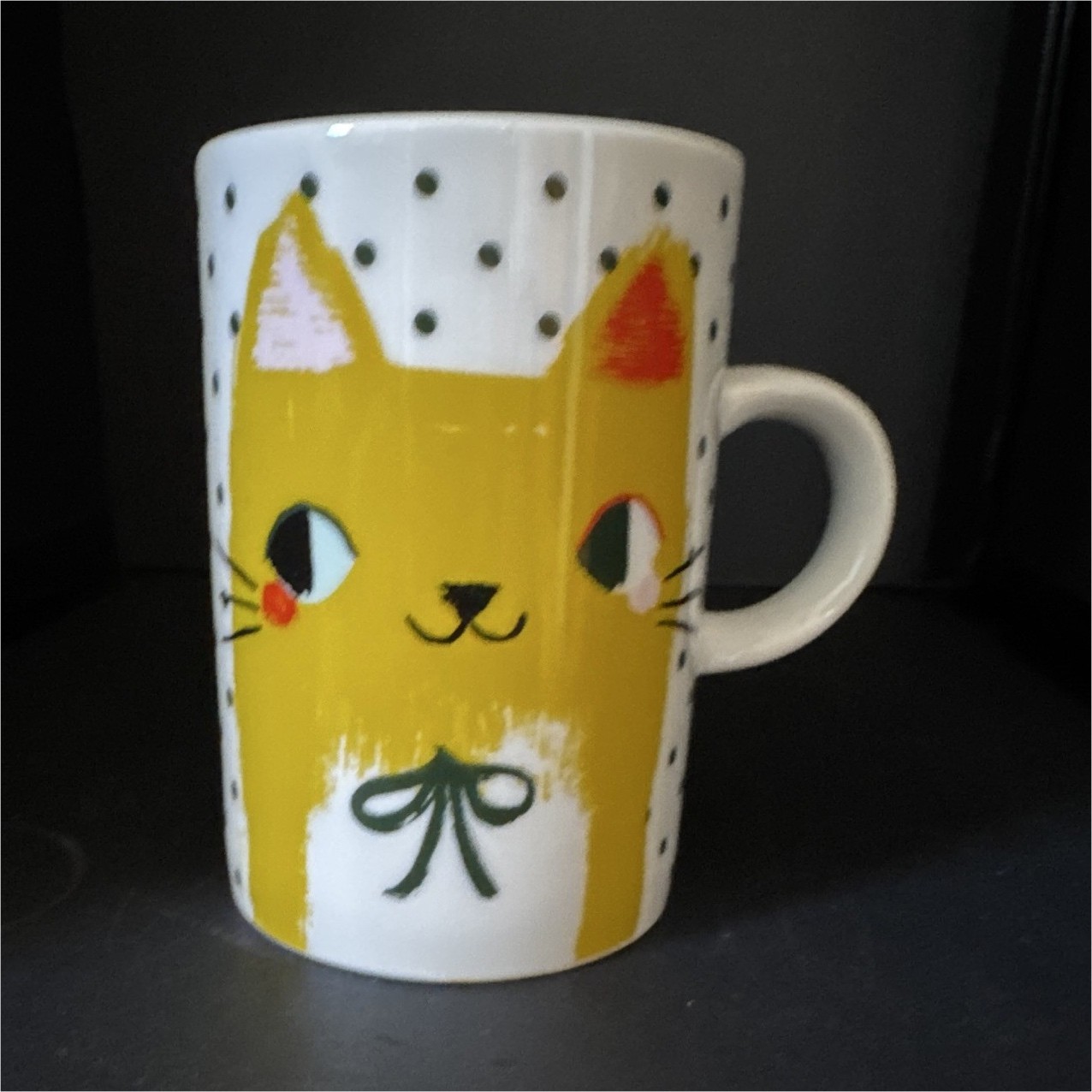 Danica Studio Cat Face Ceramic Coffee Mug 14 fl oz White/Yellow, MW/DS Safe
