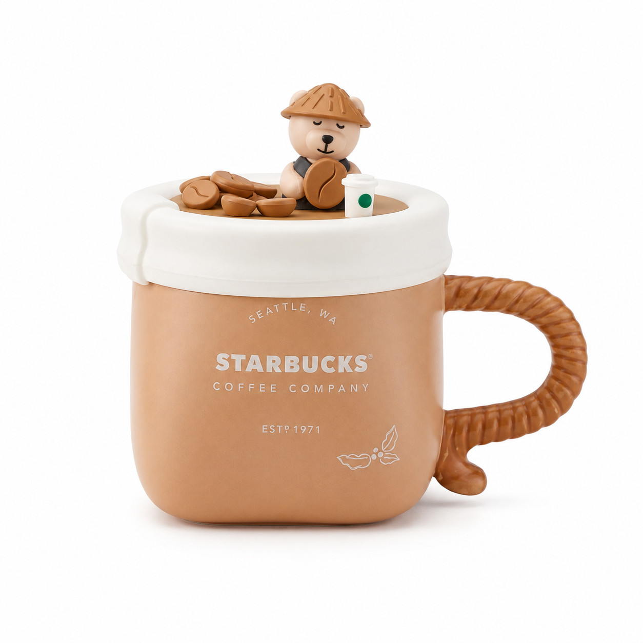 New 2022 China Starbucks Coffee Bean Gunnysack Shaped 12oz Ceramic Mug With Lid