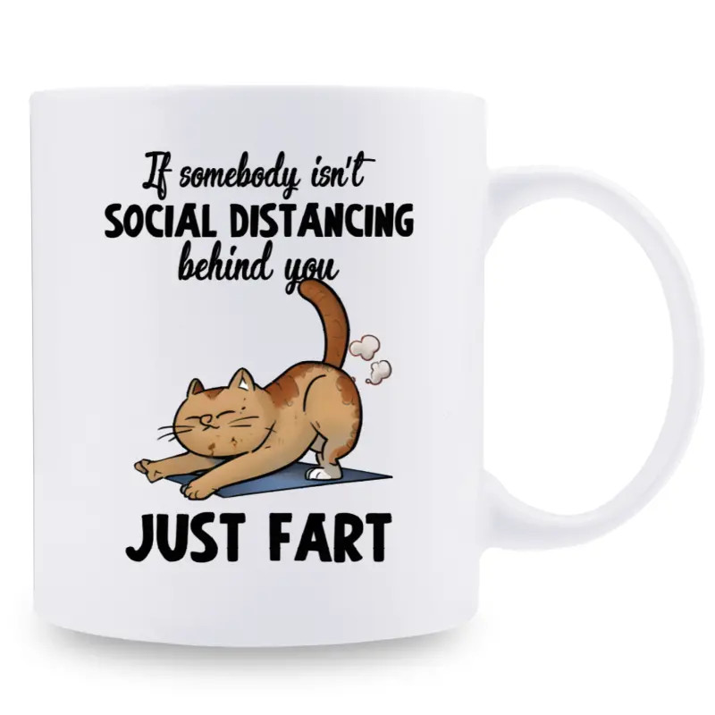11 oz Recyclable Ceramic Funny Cat “JUST FART” Coffee Mug, Novel Holiday Gift