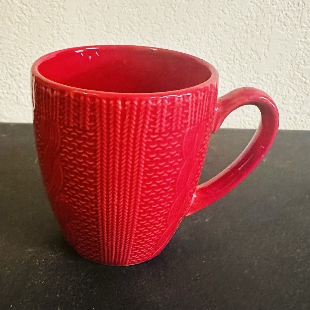 Red Textured Ceramic Coffee Mug 12 fl oz Round Classic Solid Color