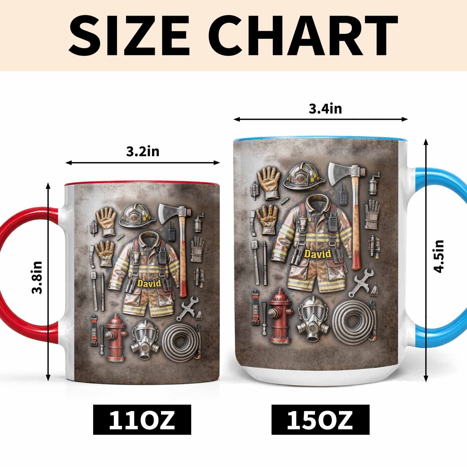 Personalized Firefighter Gear Mug, Custom Name Fireman Gift, Gift for Dad