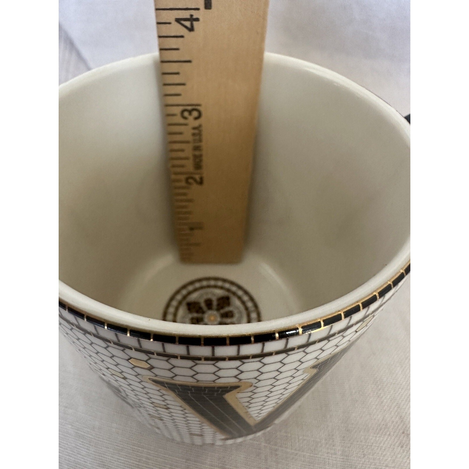 Anthropologie Victory Coffee Mug Bistro Margot Monogram Tile Metallic Cup V