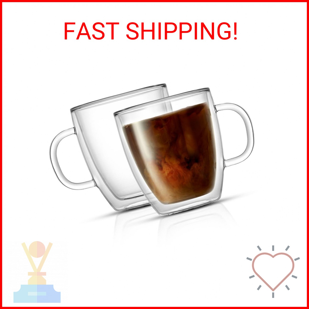JoyJolt Savor Double Wall Insulated Glasses – Coffee Mugs (Set of 2) – 13.5-Ounc