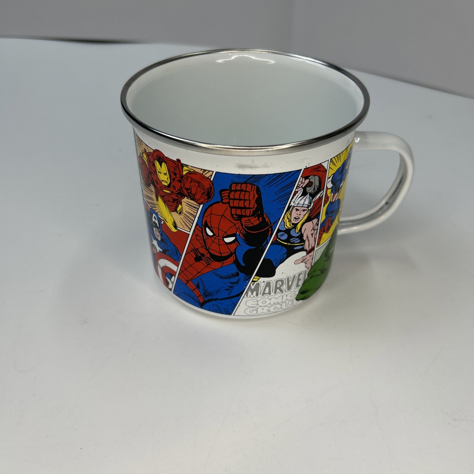 Marvel Comics Metal Enamel Mug 21oz Captain America Thor Black Widow Cup New