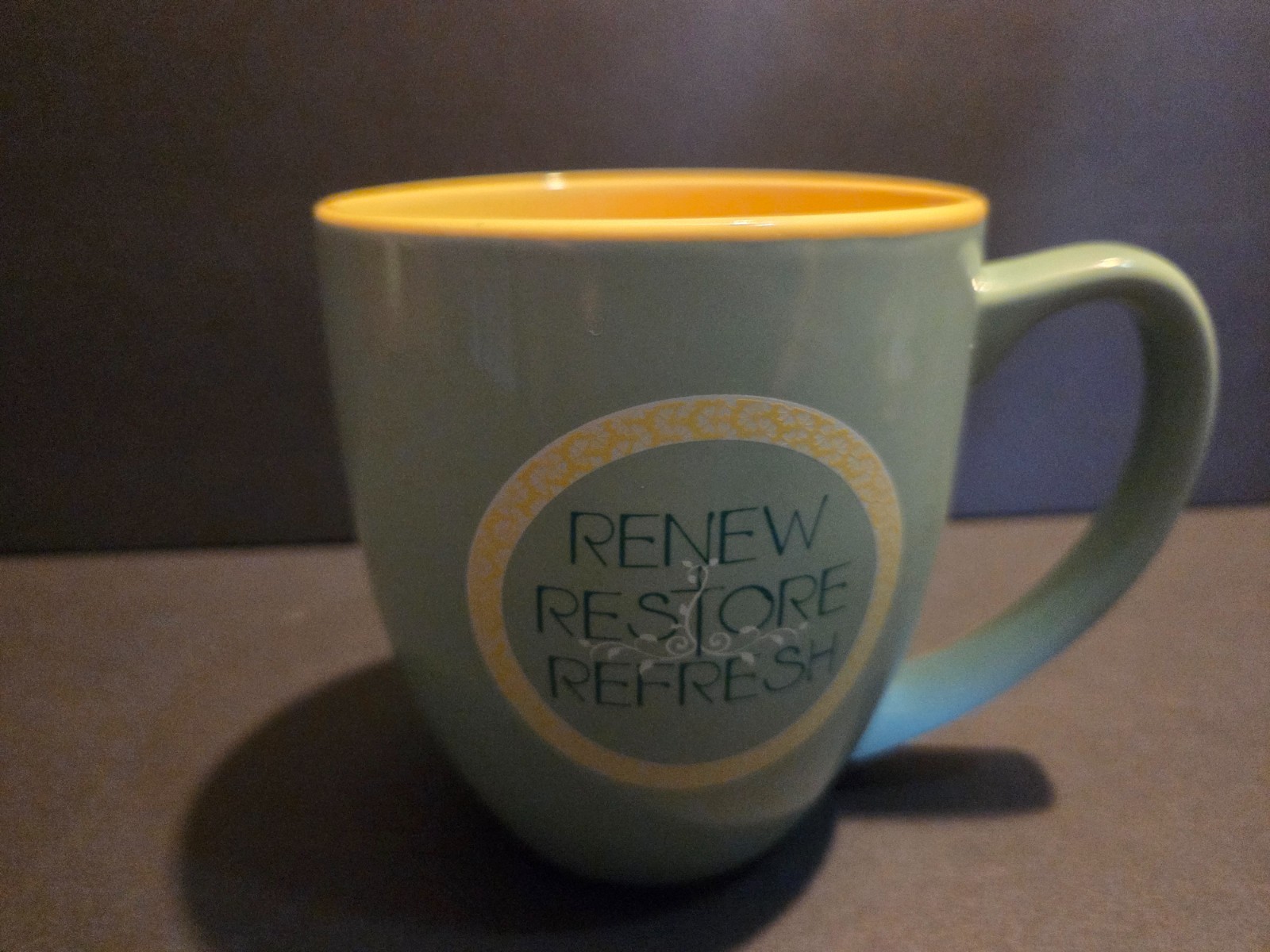 Ceramic Mug Renew. Restore. Refresh. Ephesians 4:23. Earth Green 12 fl. oz