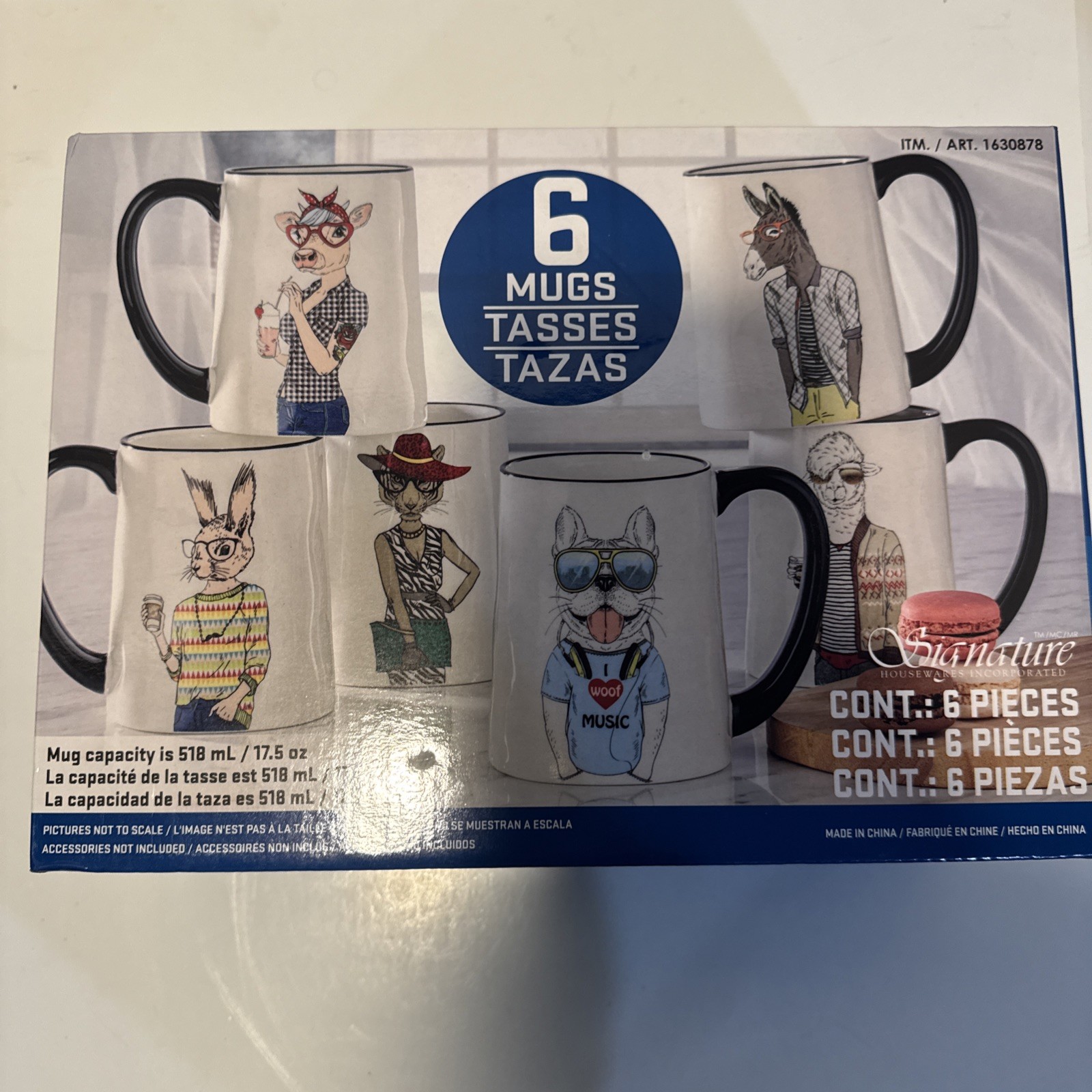 Signature Housewares Hipster Animal Mugs Set of 6 – 17.5 oz Stoneware – NIB