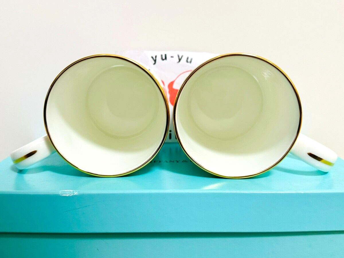 Tiffany & Co. Gold Band White Mug Cup 2 Pieces Pair Set Made In Japan