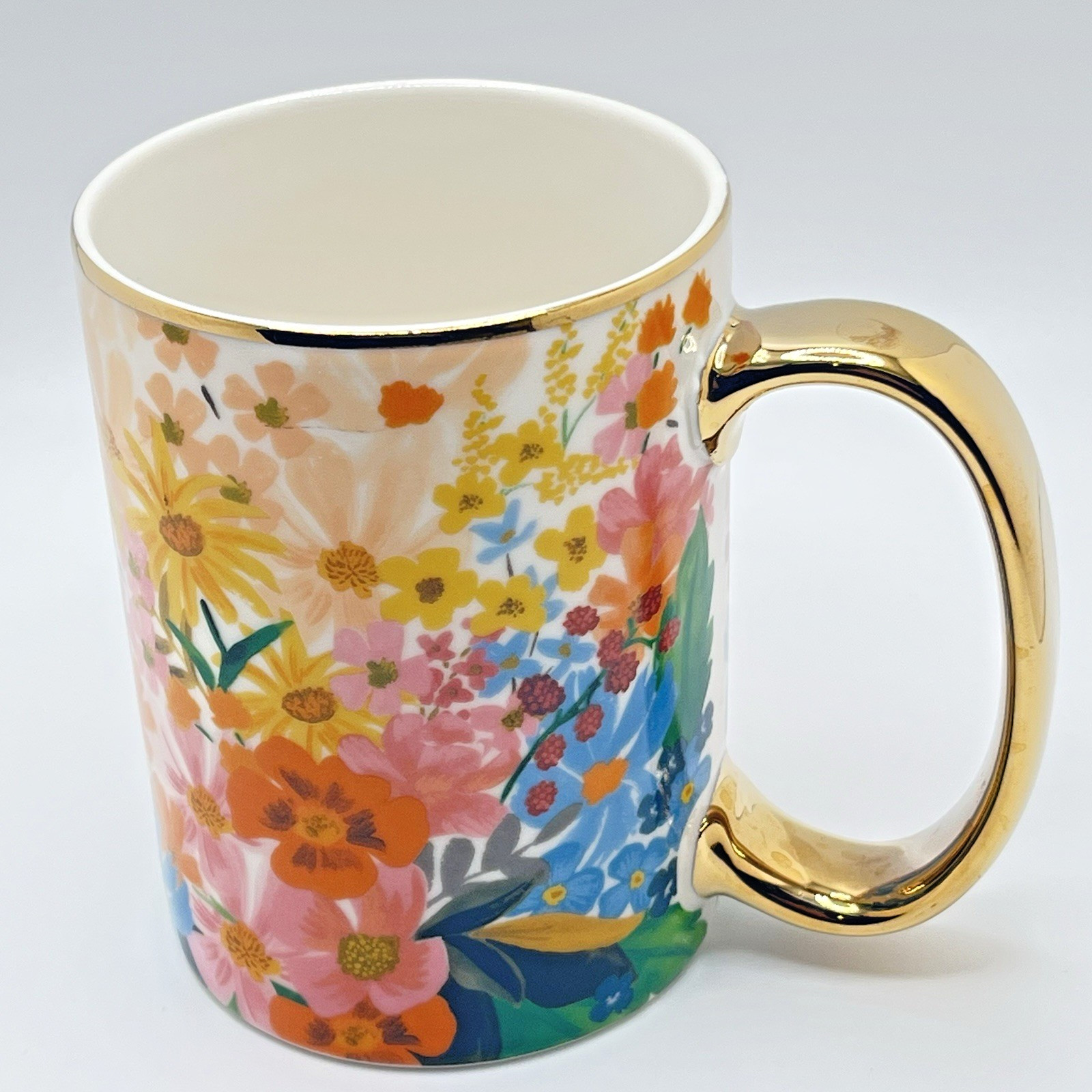 Anthropology Coffee Tea Mug Rifle Paper Co. Floral Marguerite Porcelain Gold