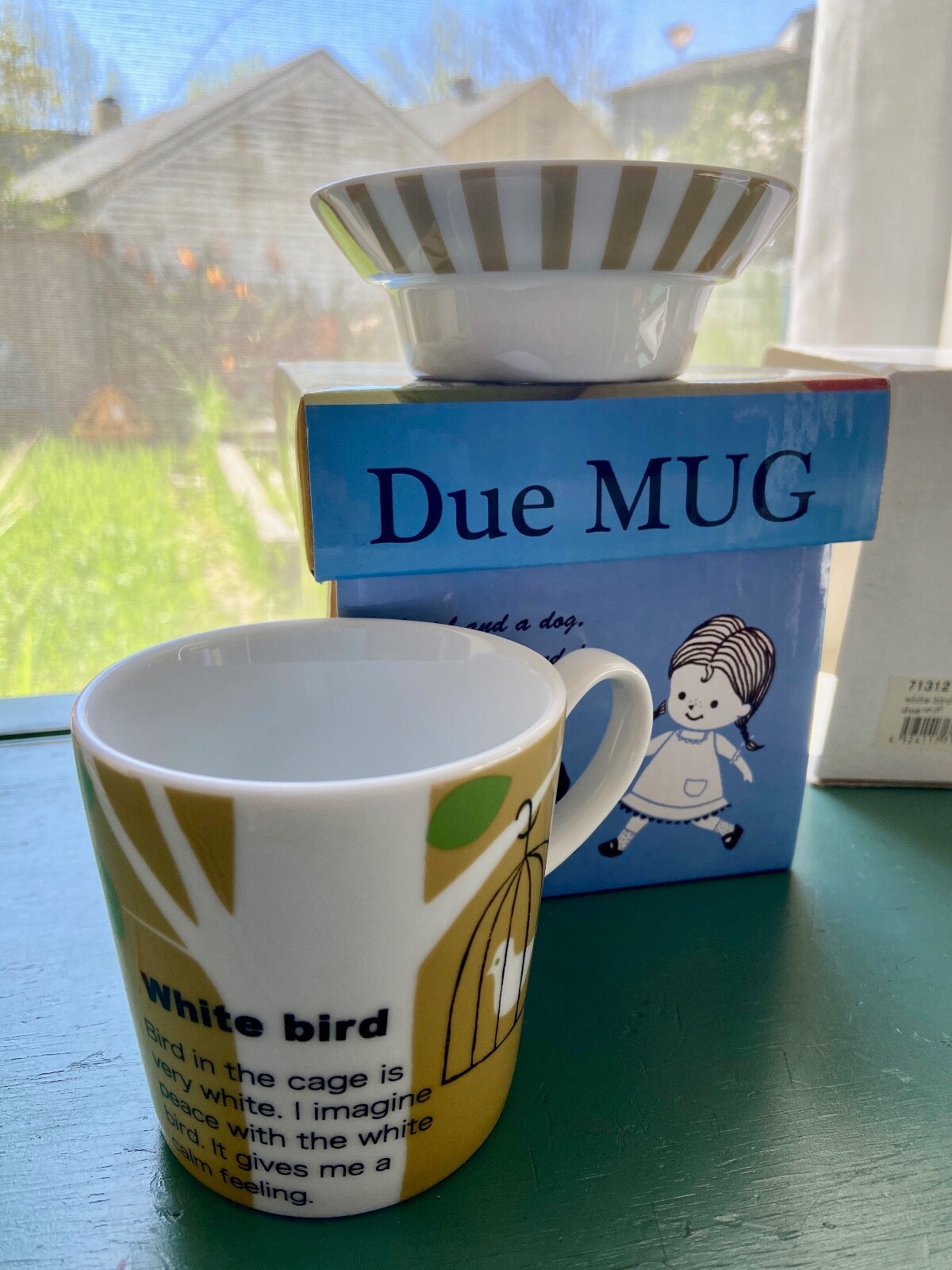 SHINZI KATOH White Bird Qui Due Mug 2pc Teacup w/ Stacked Saucer NEW UNIT IN BOX