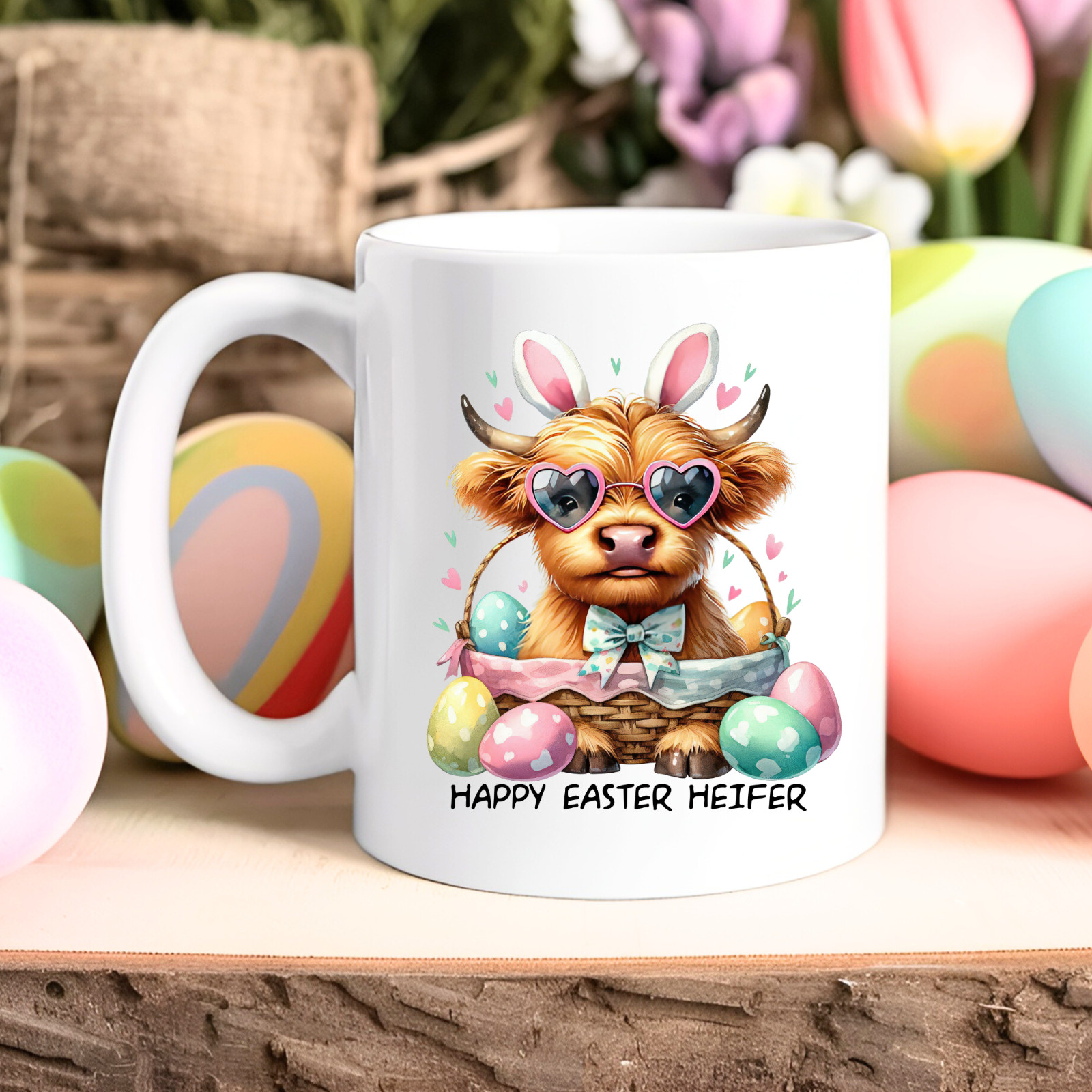 Happy Easter Heifer Cow Coffee Mug Cute Farm Animal Spring Funny Gift