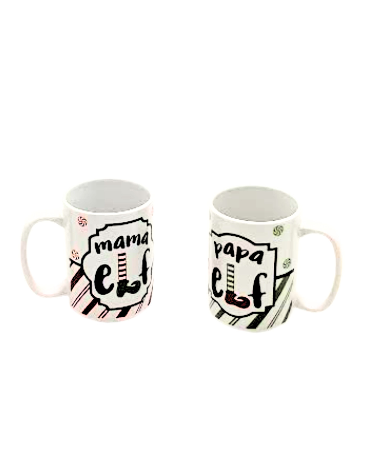 Mama & Papa Elf Christmas Ceramic Coffee Mug Set of 2, 14 oz Holiday Gift Cups