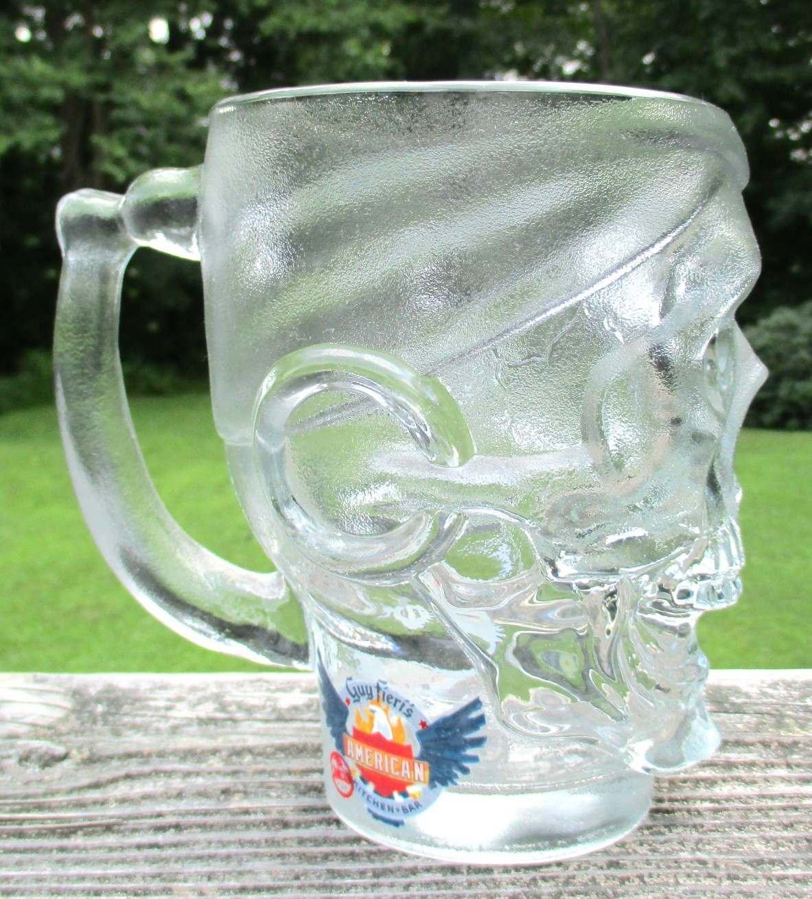Guy Fieri’s American Kitchen Bar Cancun 6″ Glass Pirate Skull Mug Stein
