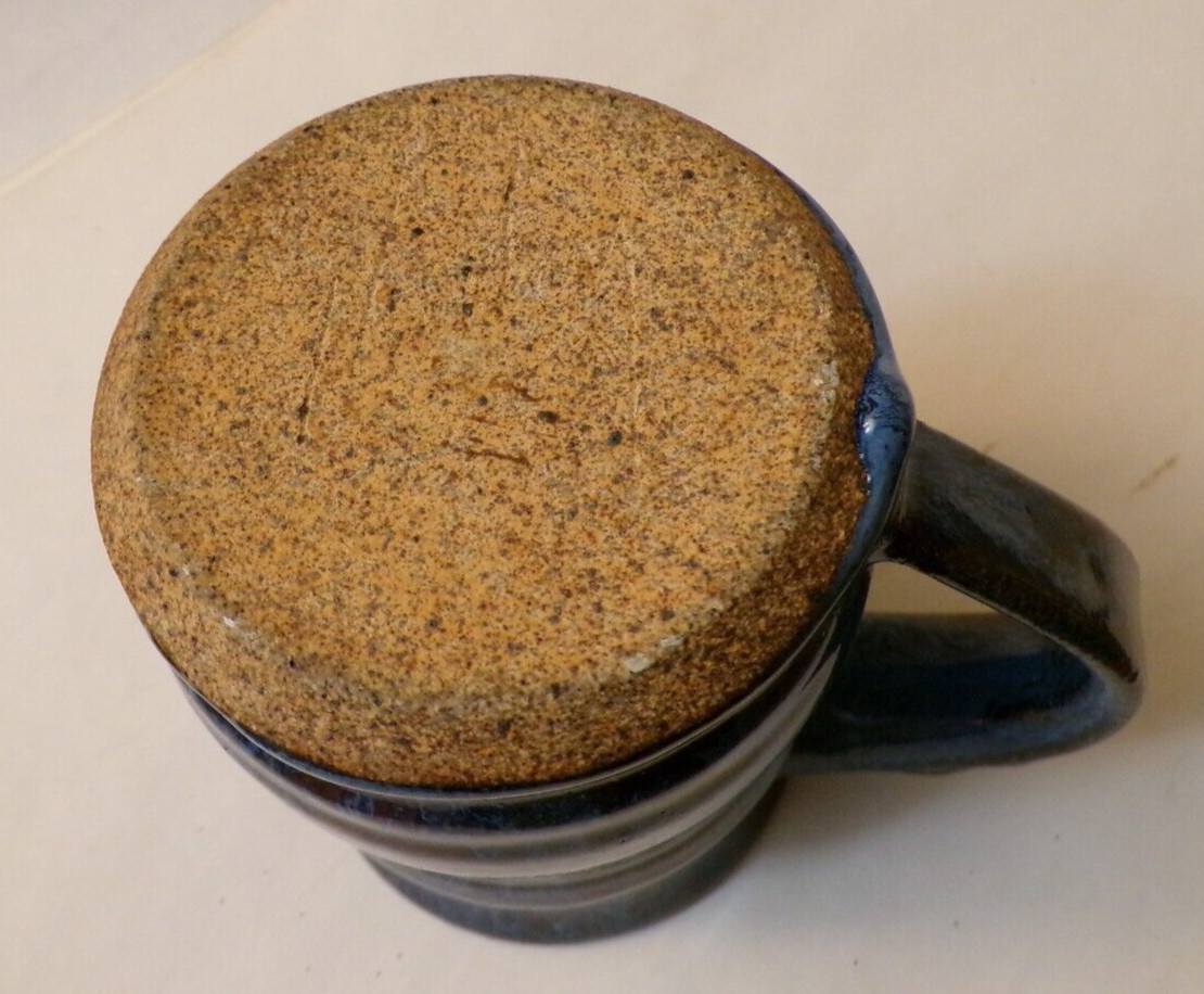 Blue Stoneware Coffee Mug, Handmade, Hard Cork Bottom, Unknown Maker (RS-66)