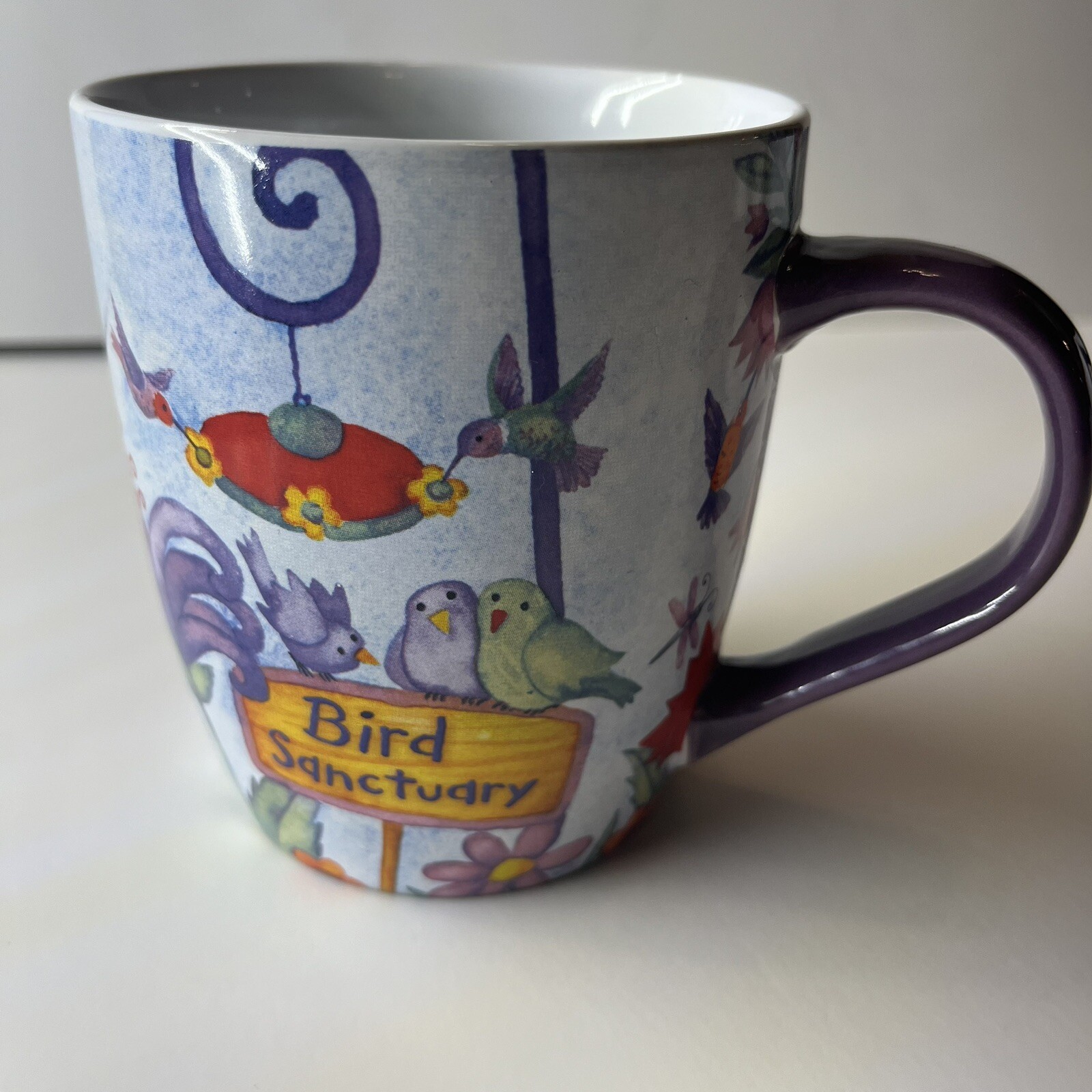 “Bird Sanctuary” Coffee Mug/Cup Bird Flowers Birdfeeder Gibson Home 16 oz Pretty