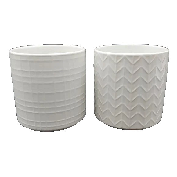 Potter’s Corner Large White Geometric Minimalist Art Deco 14oz Mugs-Set of 2