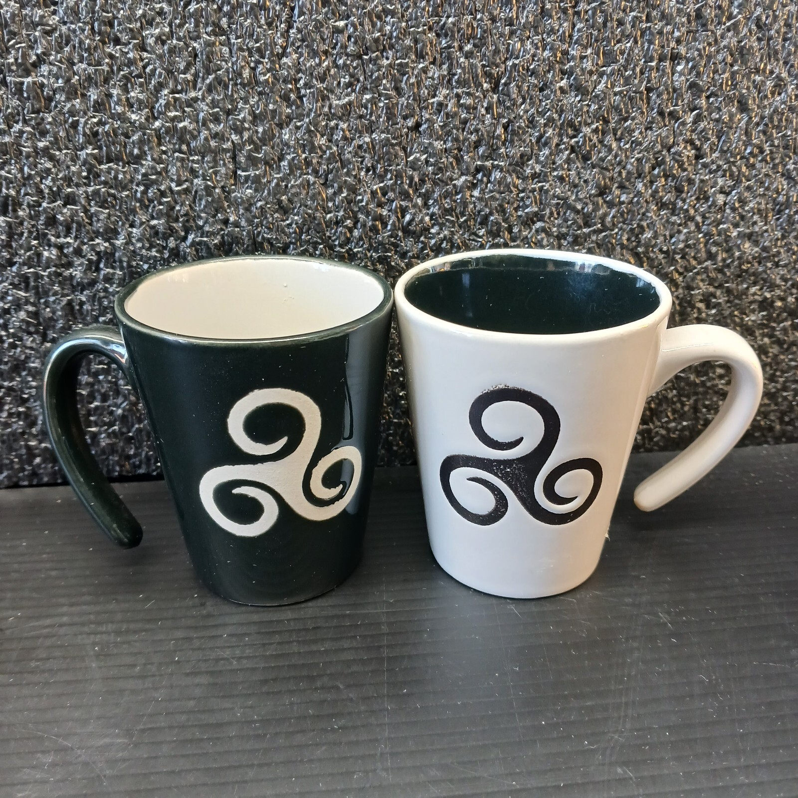 Celtic Triskele Design Matching Black and Cream Color Espresso Mugs 3oz