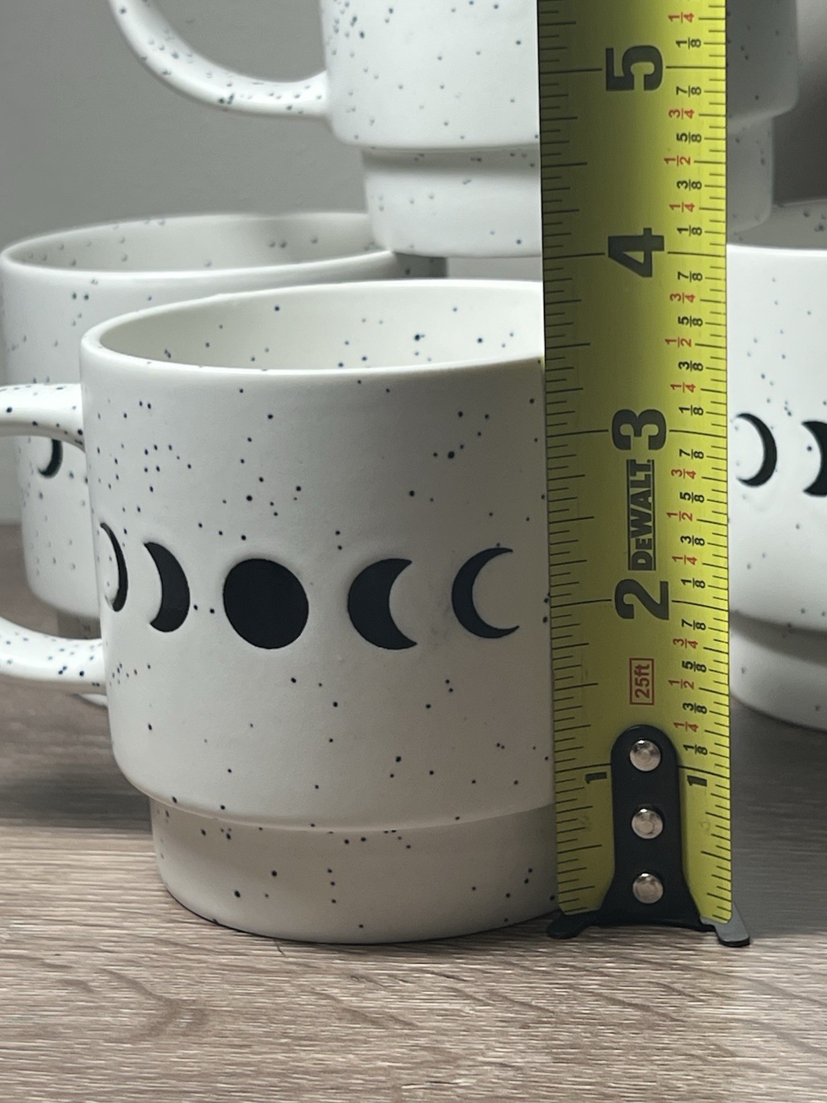 Set Of 4 Market Finds Phases Of The Moon White With Black Speckles Coffee Mugs