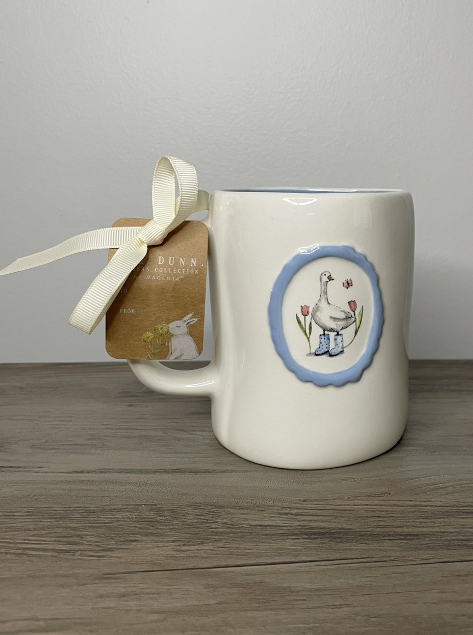 Rae Dunn Double Sided Spring Goose “APRIL SHOWERS BRING MAY FLOWERS” Mug NWT