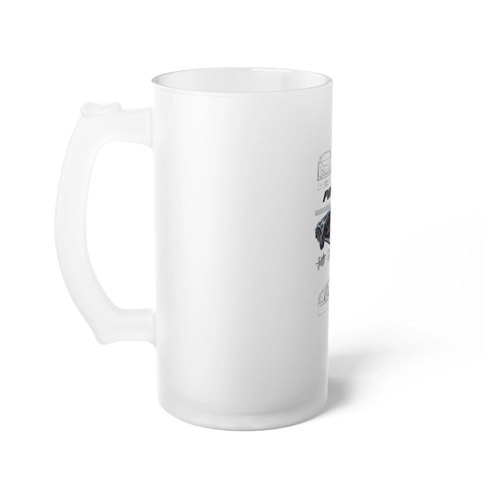 Porsche Racing Car Blueprint Design Frosted Glass Beer Mug