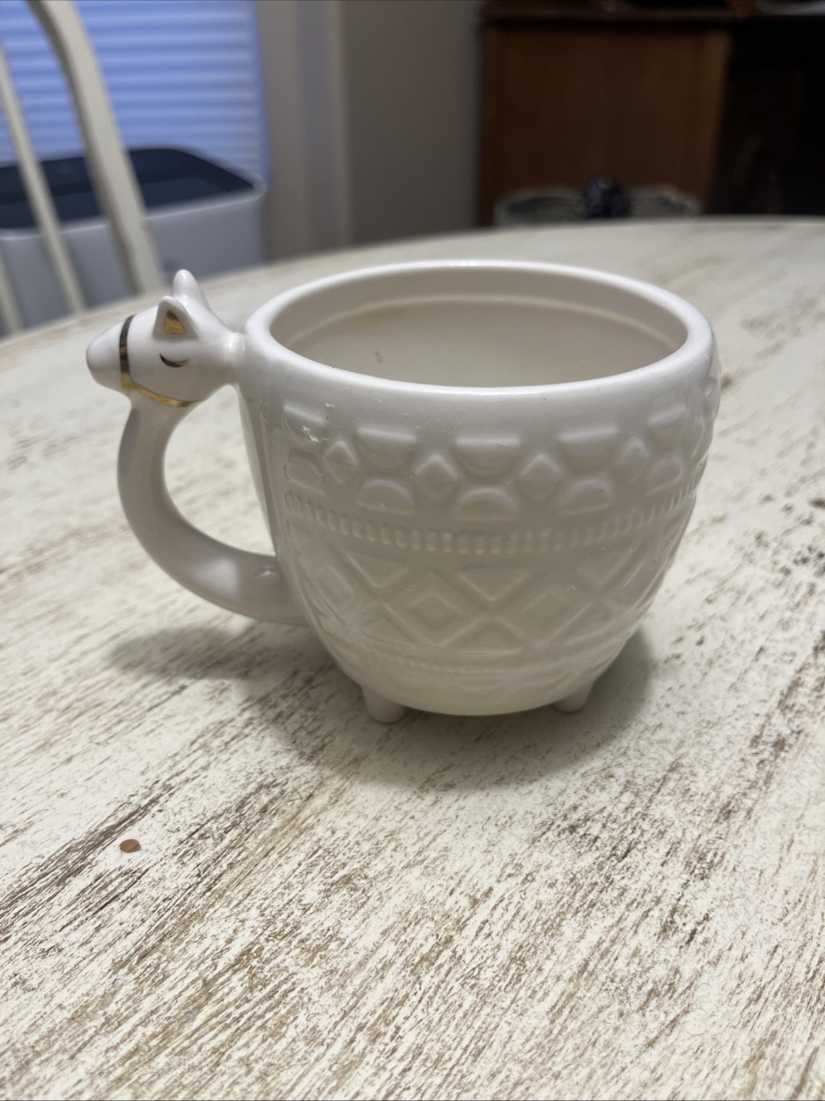 Opal House Cream Coffee Mug Camel Handle Ceramic Cup LLama Gold Accents Planter